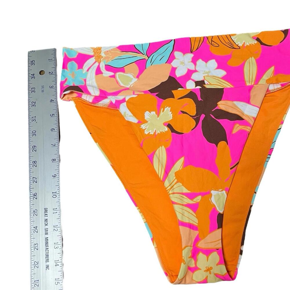 Aerie Swim Bottom Womens Pink Floral Banded High Cut Cheeky Bikini Tropical XXL - Picture 4 of 10